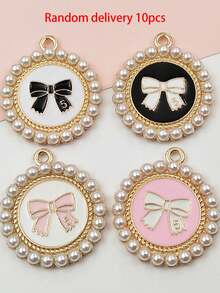 10pcs Assorted Faux Pearl Bow Pendant Charms, Versatile DIY Jewelry Accessories - Suitable For Earrings, Necklaces, Keychains - Perfect Couples Valentine Gift - 10pcs Mixed Popular Imitation Pearl Bow Pendants - View 4