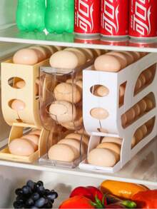 3-Layer Automatic Rolling Kitchen Egg Storage Box - Transparent Plastic Space Saving Partition, Anti Slip Design, Egg Storage Rack Suitable For Refrigerator, Food Storage Room And Door Storage - Suitable For Eggs And Other Items - Multicolor - View 7
