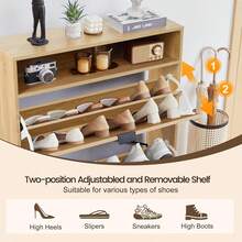 Fluted Shoe Cabinet With 2 Flip Drawers, Slim Freestanding Hidden Shoe Cabinet Organizer, Narrow Shoes Storage Rack For Entryway (-2 Drawers, 9.45" D X 31.5" W X 41.93" H) - View 8