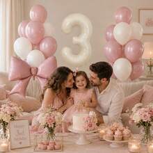 1 Set Blush Pink Balloon With Large Bow Foil Balloon Set, Bohemian Theme Birthday Party Decoration Supplies, Suitable For Baby Shower, Wedding - View 5