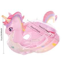 1pc Kids Unicorn Inflatable Swim Seat Ring, Shiny Transparent Thickened PVC Pool Float With Handle, Anti-Flip Baby Swim Ring Suit, First Day Of School - Multicolor - View 6
