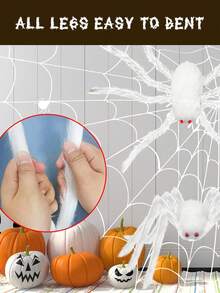 1pc-90cm/60cm/30cm Halloween White Spider Decoration, Large Realistic Spider With Scary Red Eyes, Outdoor Halloween Decoration Giant Spider, Halloween Decoration, Halloween Party Supplies, Creepy Halloween Party Decor, Scary Large Spider Prop, Suitable For Yard, Lawn, Indoor Party Decor, Spider Web, Garden, Trees, Party And Haunted House Decoration - Multicolor - View 5