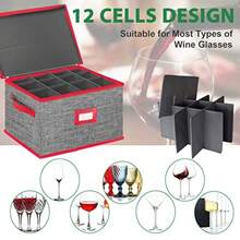Caja de almacenamiento para copas de vino con divisores caja de almacenamiento para tallos apilable para hasta 12 vasos recipientes de vidrio para día festivo gris y rojo - Gris y rojo - Ver 4