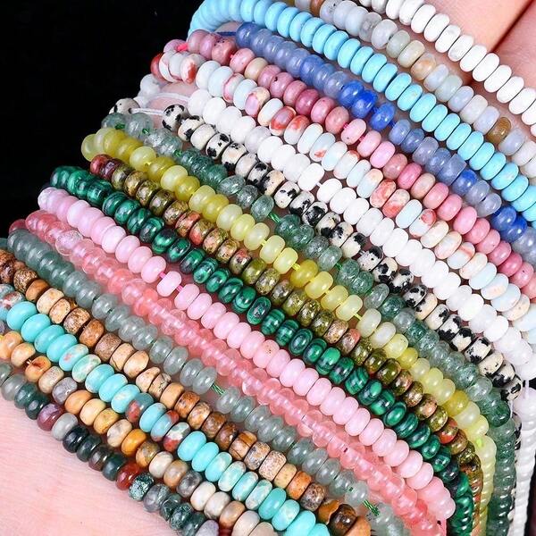Boho Natural Stone Beads 4mm Pink Quartz Turquoise Light Blue Snake Skin Stone Abacus Spacer Bead For Jewelry Making Necklace Bracelet