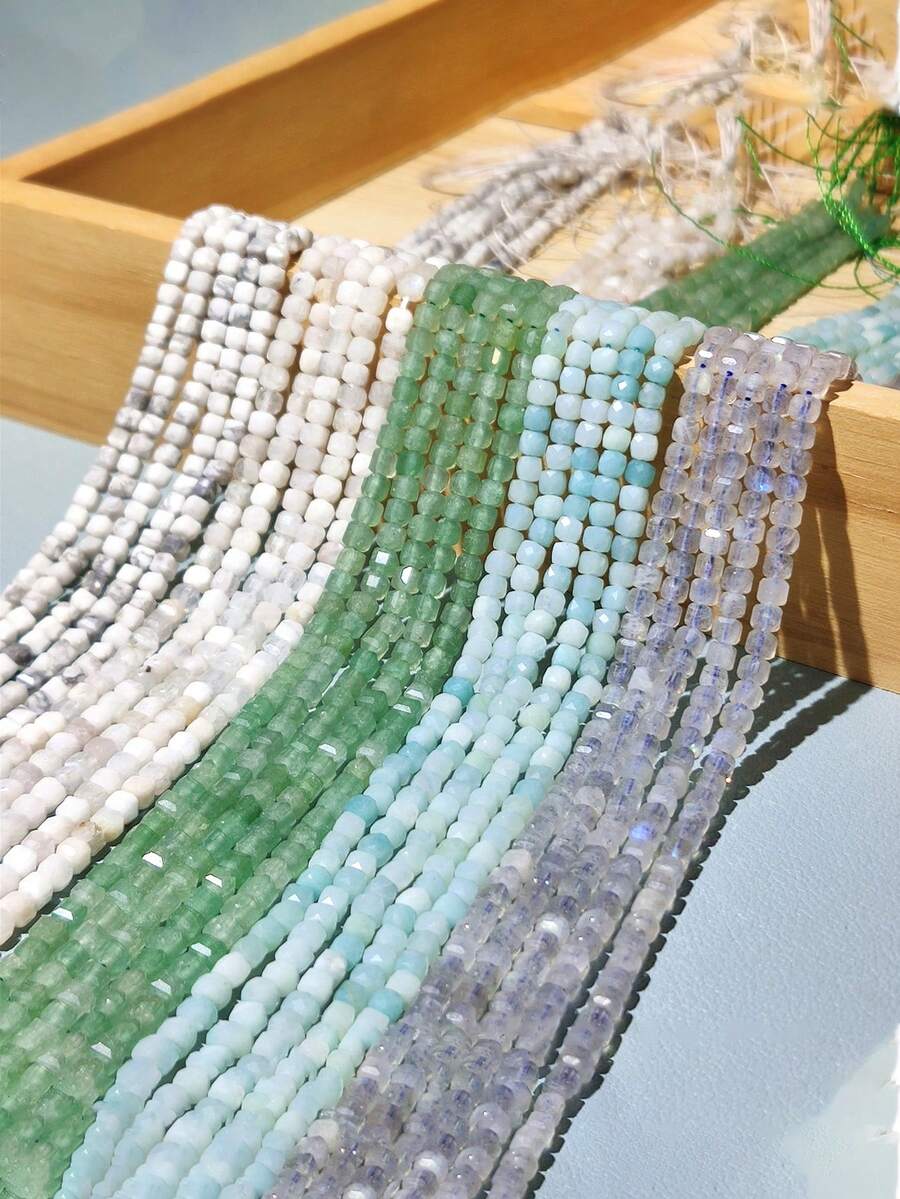 Natural Faceted Cube Amazonite Howlite Apatite Moonlight Agate Stone Square Spacer Beads For Jewelry Making Diy Bracelet 3x3mm - Multicolor - View 1
