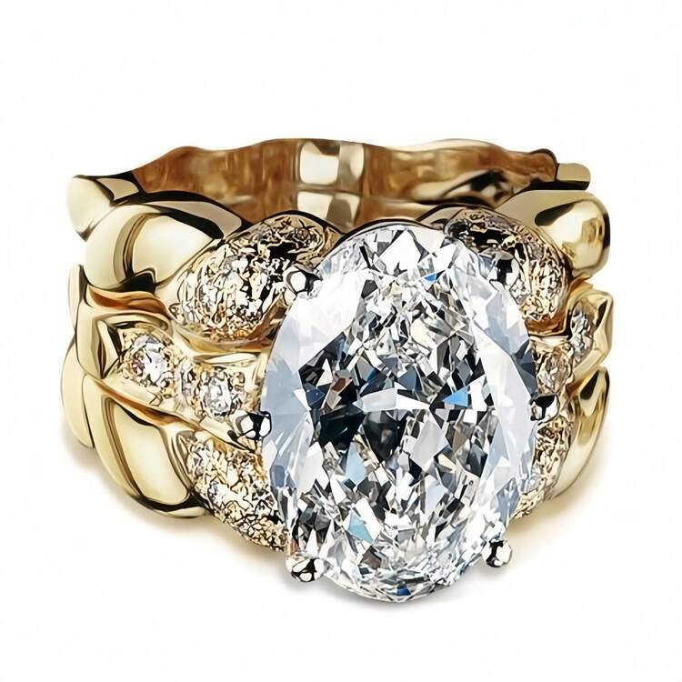 14K Gold Plated Elegant Ring With Synthetic Cubic Zirconia, Suitable For Engagement, Wedding, Party Decoration, Perfect Accessory For Formal Events - Gold - View 10