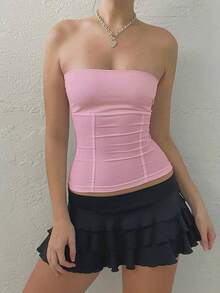 corsé sin tirantes para mujer, Tops blancos con hombros descubiertos, Top de tubo sin mangas, corpiño ajustado, ropa de verano - Rosa - Ver 4