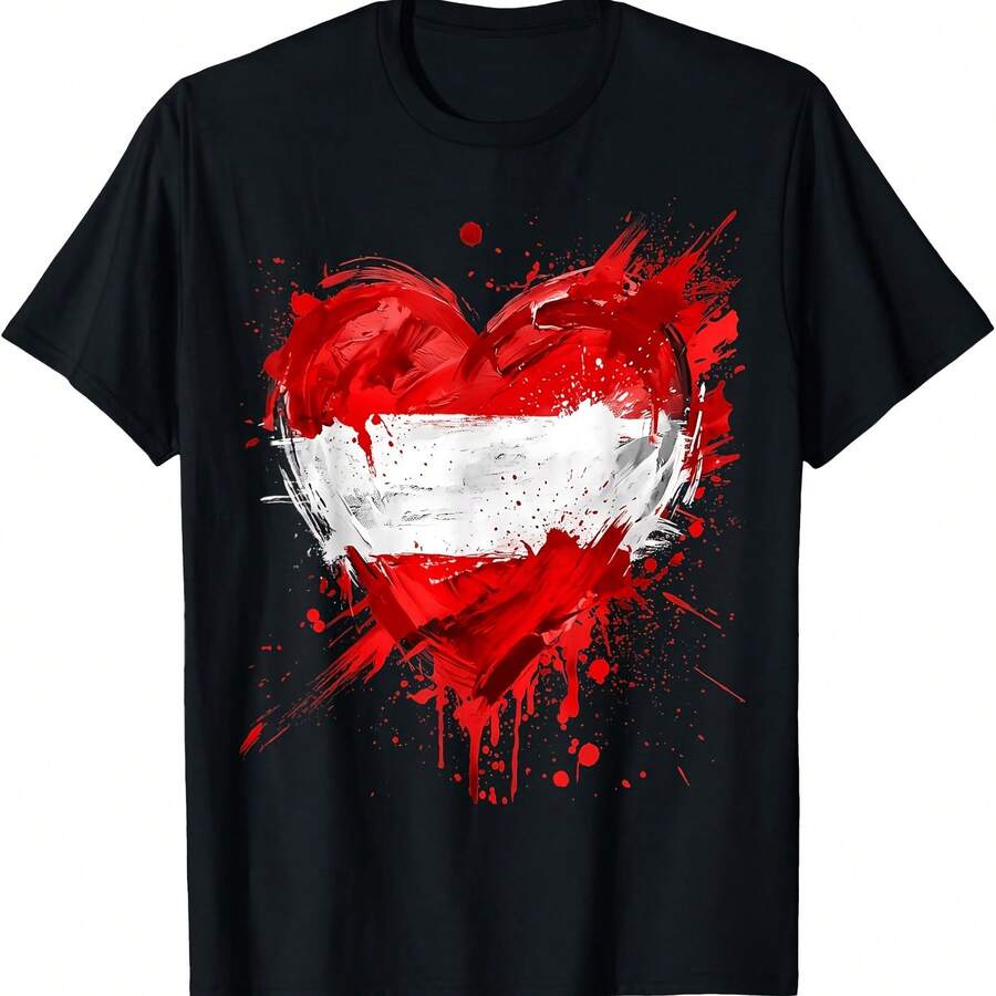 Austria Flag Heart T-Shirt - Black - View 1