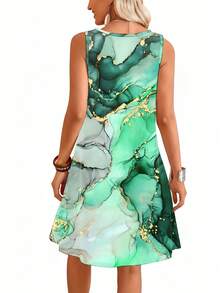 . New Orange And White Wave Pattern Sleeveless Dress For Women Artistic Print Commuting Shopping Date Versatile Dress - Màu hỗn hợp - Xem 3