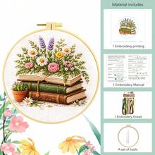 [Vintage Book & Floral] Round Embroidery DIY Kit, Artistic Book + Fresh Flower Pattern, Beginner Handmade Cross Stitch Set Includes Embroidery Hoop, Thread, Suitable For Home Wall Decor - Multicolor - View 4