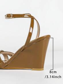 Sandales à talons hauts compensés et plateforme de 8 cm pour femmes, élégantes et à la mode, marron, bout rond, bride à la cheville et croisées, charmantes et magnifiques, pour soirée, banquet, fête, vacances, plage, activités de plein air et usage quotidien - Tabac - Voir 9