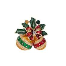Broche de Navidad de vidrio con diamantes de imitación clásico para mujeres y niñas,,,,campana, broche de corona - Guirnalda - Ver 2