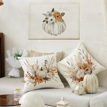 4pcs Autumn Pumpkin Pillow Cover Autumn Bohemian Thanksgiving Harvest Country Style Pillow Cover Thanksgiving Farmhouse Decor Sofa Single Side Without Pillow Core - Burnt Orange - View 5