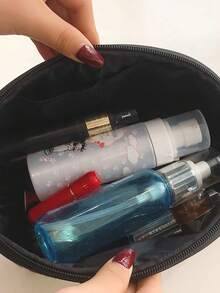 女款可愛熊圖案帆布手提化妝包兼盥洗用品收納袋，大容量便攜，適合通勤與旅行 - 彩色 - 查看 7