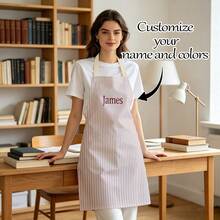1pc Customizable Linen Kitchen Apron - Personalized Design With Photo Or Text, Multiple Sizes Available - Durable Woven Polyester Cooking Apron, Painting Apron, Barista Apron - Multicolor - View 6