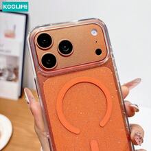حافظة هاتف مغناطيسية برتقالية اللون مع بريق من شركة Koolife، غطاء واقي مقاوم للصدمات مكون من بي سي وتي بي يو، إطار شفاف مع نهاية لامعة بالبريق، متوافقة مع MagSafe، متوافقة مع أجهزة آبل 17/17 برو/17 برو ماكس/16/15 - لون برتقالي - مشاهدة 5