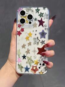 1 pièce Étui de téléphone minimaliste avec motif d'étoiles graffiti plein écran, mignon. Convient pour iPhone 16 Pro Max, 17/16/15/14 Plus, 13/12/11, Air et Séries - Multicolore - Voir 1
