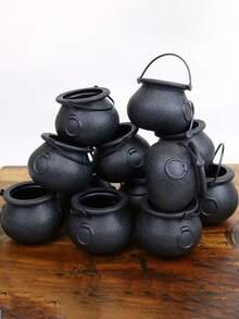 6 Pieces Mini Cauldron Set, Halloween Black Magic Cauldrons, Witch Cauldron Party Supplies (Non-Food Contact Utensils) Share - Color - View 1