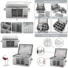 Foyego - Paquete de 2 cajas de almacenamiento para copas de vino con divisores recipientes de almacenamiento para embalaje y mudanza caja de almacenamiento de China para 12 cristalería copas de - GRIS CLARO2 PACK - Ver 1