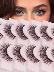 MAANGE 10 Pairs Cartoon Style Natural Lightweight False Eyelashes - Slender Cat Eye Shape False Lashes Made Of Faux Mink Hair, Create Natural Daily Makeup - Reusable, Comfortable, Suitable For Beginners Strip Lashes - Multicolor - View 3