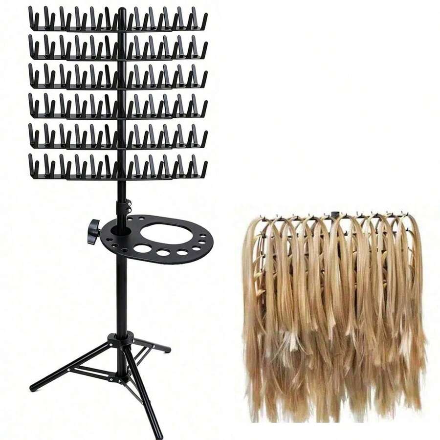 1pc Braiding Hair Rack, Height Adjustable 144 Pegs Braiding Rack Hair Extension Holder With Hair Braiding Tools Hair Divider Rack For Braiding Hair Separator Stand Add An Extra Tray - View 1