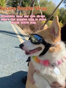 Adjustable Dog Goggles For Small, Medium & Large Breeds - Windproof & UV Protection Pet Sunglasses With Double Straps - Black - View 8