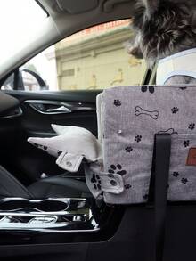 1件四季通用寵物貓狗車用攜帶籠舒適毛絨床，小型犬車座，便攜式中央控制台狗車座，寵物加高座，適用於10磅以下貓狗，寵物旅行車用配件 - 查看 7