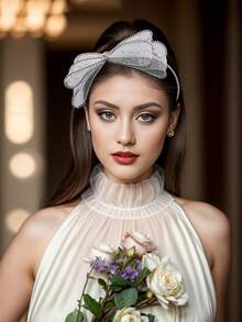 1pc Exquisite Mesh Bowknot Design Headband Wedding Accessory Fashion Women's Hair Accessory Suitable For Celebration And Ball - Silver - View 2