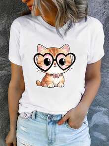 Women's Printed Short-Sleeved Summer T-Shirt, Modern And Casual, Machine Washable, Comfortable Fit, 2D Flat Print, Women's Shirts, Women's Blouses, Clothing, Pretty Blouses, Women's Blouses. - 白色_05 - 查看 12