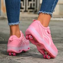 Sepatu Roda Motif Gelombang untuk Anak Perempuan, Sepatu Roda 4 Roda yang Dapat Ditarik dengan Perekat Velcro, Sepatu Olahraga Seluncur Anak-Anak - Berwarna merah muda - View 7