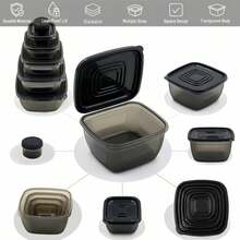 6 Packs Leak-Proof Stackable Food Containers, PP Microwave Dishwasher Freezer Lunch Boxes, Reusable Meal Prep Storage Boxes For School Office Picnic Travel Home Kitchen Accessories, Black & White - Multicolor - View 9