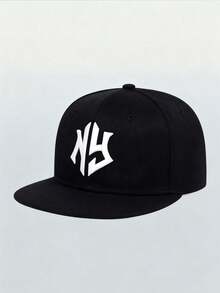 1pc Unisex Personalized Embroidered Flat Brim Street Hip Hop Cap - A - View 3