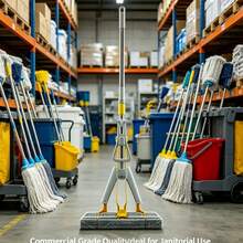 39cm Wide Head Hands-Free Microfiber Mop, Stainless Steel Handle, Wet & Dry Floor Cleaning Tool - B - View 1