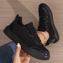 2026 New Spring/Summer Floral Lace Hollow Women's Casual Sneakers, Lightweight Breathable Sporty Shoes,Fashion Skateboard ShoesSoft Sole Running Shoes - Chất lượng màu đen - Xem 2
