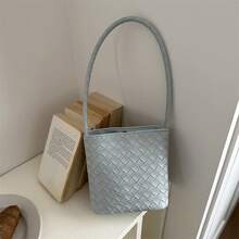 Bolso de mano moderno y versátil para mujer, estilo casual elegante con un toque de alta gama, bolso de hombro estiloso ideal para ir de compras, bolso de hombro tejido de estilo coreano a la moda, novedad de verano 2026, de gran capacidad para el trabajo y los desplazamientos diarios para mujeres. - Plateado - Ver 5