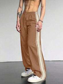 1 pieza Pantalones casuales, deportivos, para exteriores, de uso diario, versátiles, cómodos y transpirables con empalme de color contrastante, adecuados para primavera, verano, otoño e invierno - Café integral - Ver 3