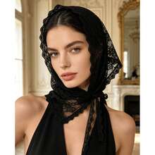 1pc Lace Floral Trim Scarf/Bandana - Black - View 1