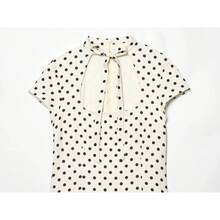 Vestido de lunares de moda para mujer, elegante vestido corto ajustado con cordones y manga corta, vestido informal de verano para mujer, vestido de vacaciones para la playa - Punto blanco - Ver 3