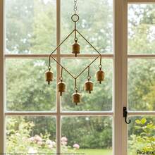 Handmade Rustic 6 Bells Hanging Wind Chime U2013 Vintage Cow Bells On Metal Frame, Boho Farmhouse Wall Hanging, Wind Chime For Home, Patio, Garden &Amp; Christmas Décor - White - View 7