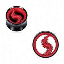 2 piezas Túneles de oreja de ciempiés rojos Hipoalergénicos de acero inoxidable 316, Túneles de oreja con doble reborde, Joyería de perforación de insectos góticos punk para Halloween y fiestas - ciempiés - Ver 1