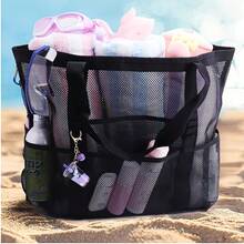 Bolsa de playa de gran capacidad, bolsa de malla a prueba de arena para playa/piscina/viaje, diseño de múltiples bolsillos, esencial para vacaciones familiares - Universidad A - Ver 5