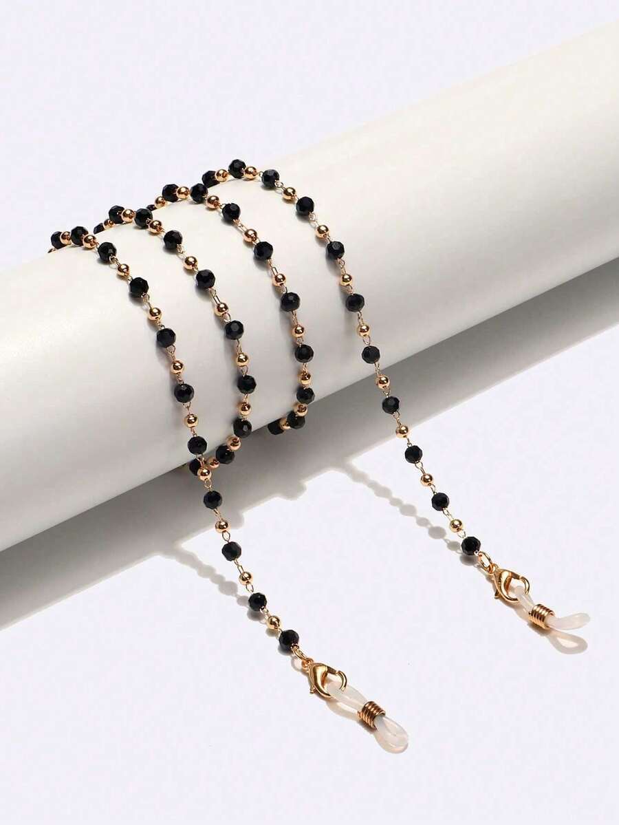 1pc Bohemian Black Crystal Metal Eyeglasses Chain - Black and White - View 1