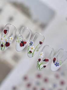 1 pieza Pegatinas de arte de uñas con flores y insectos de colores, accesorios de uñas 5D lindos, pegatinas de uñas hechas a mano, decoraciones de uñas, mejores productos de uñas para niñas y mujeres, arte de uñas Y2K, pegatinas de uñas de verano, estético - Multicolor - Ver 8