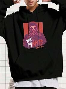 Graphic Black Hoodie Men, Statement Print, Casual, Breathable - Black - View 5