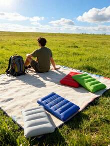 1pc Portable Lightweight Inflatable Air Pillow, Foldable Square Travel Sleeping Pillow Suitable For Outdoor Camping, Airplane, Car, Office - Multicolor - View 2