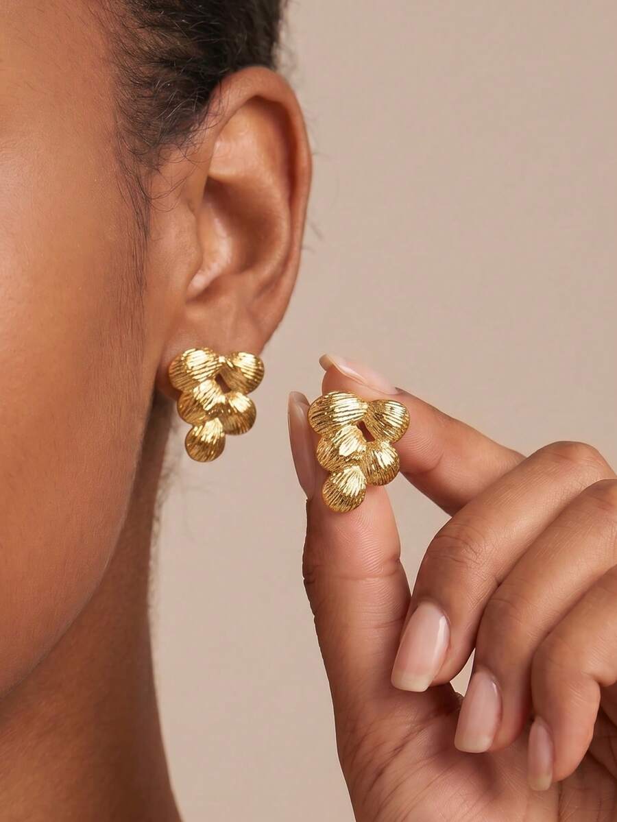 Vintage Geometric Stud Earring For Women Charm Gold Earring,Waterproof Stainlees Steel Jewelry Summer Vacation Jewellery For Wedding Party Daily Gift - Multicolor - View 1