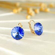Crstals Bella - arete colgantes de gota chapados en de 18 quilates amarillo con cristales redondos para mujer, 14 mm - Azul - Ver 3