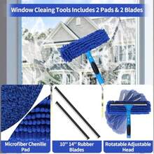 ALimpiador de ventanas de 67 pulgadas kit de herramientas de limpieza profesional de ventanas 2 en 1 con poste de extension equipo de lavado de ventanas con cabezal giratorio para ventanas - Azul - Ver 3