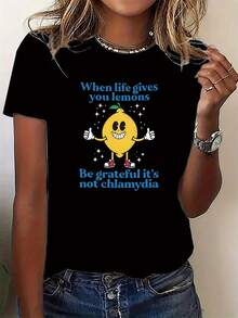 Women's T-Shirt For Spring And Summer - 黑色 - 查看 2