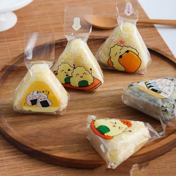 10pcs Rice Ball Packaging Bags, Transparent Oil-Proof Bags, Picnic / Bento / Party Rice Ball Oil-Proof Portion Bags (Random Pattern)
